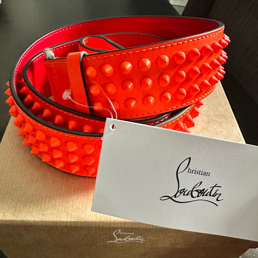 Authentic NWT Christian Louboutin Spiked Belt Sunrise/Orange Size 110/41